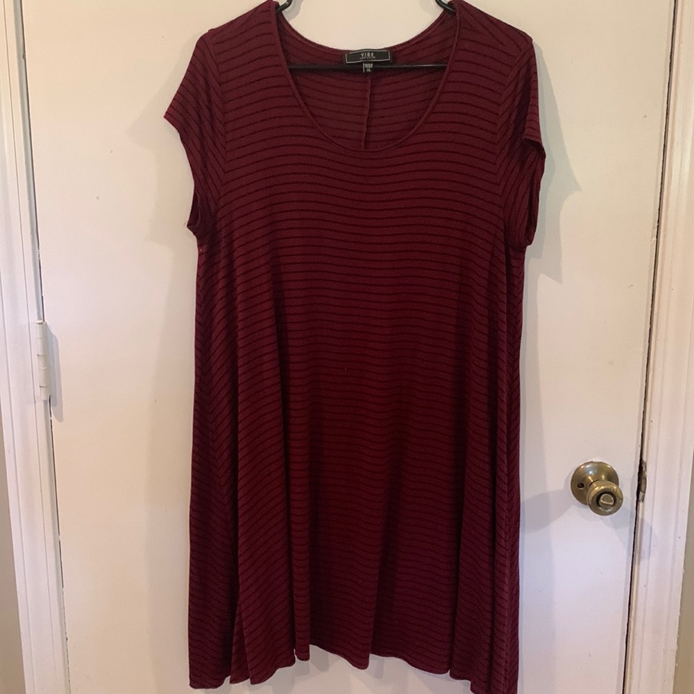 XL maroon and black striped tshirt dress